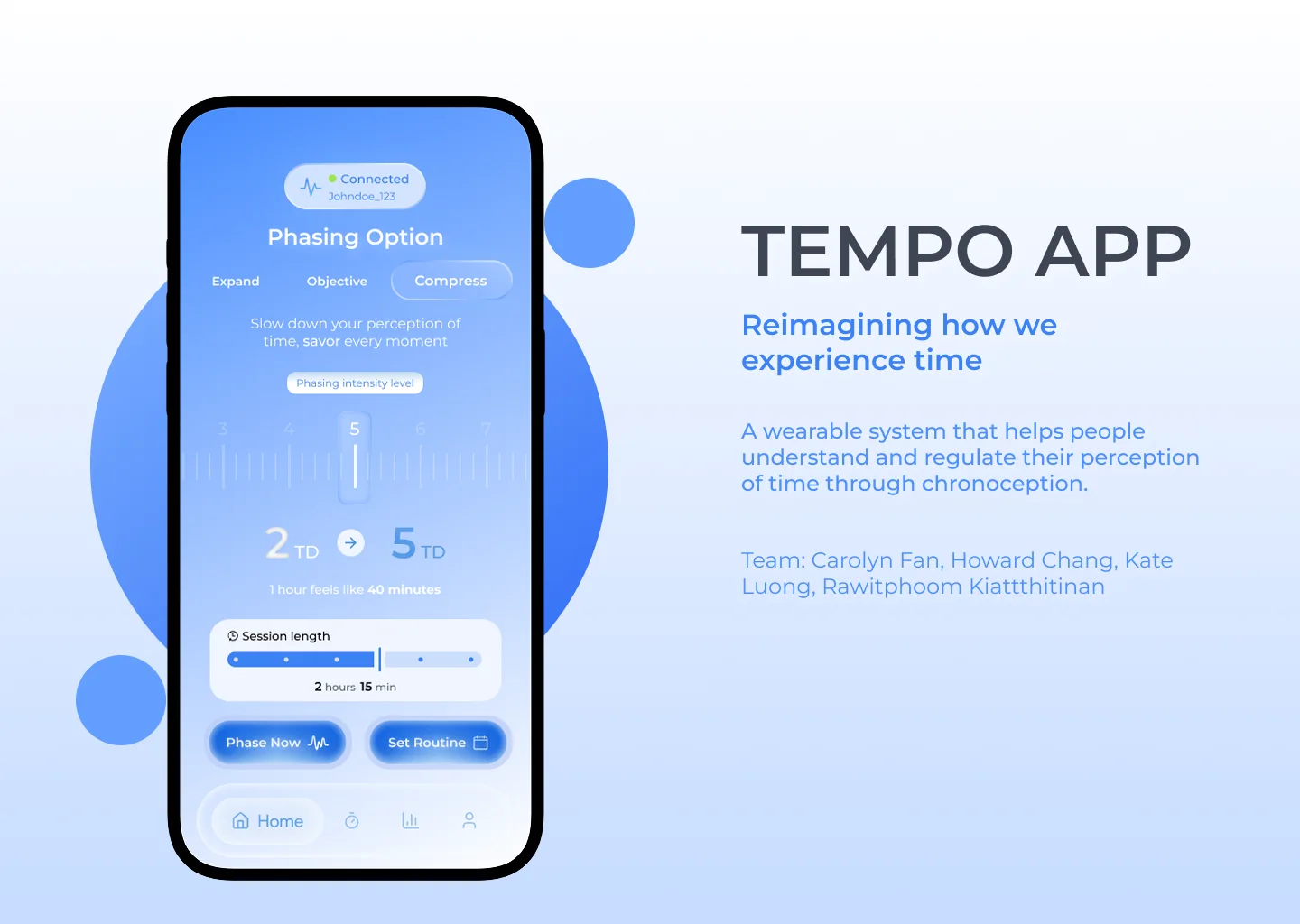 Tempo app cover, a phone showing the Phasing screen